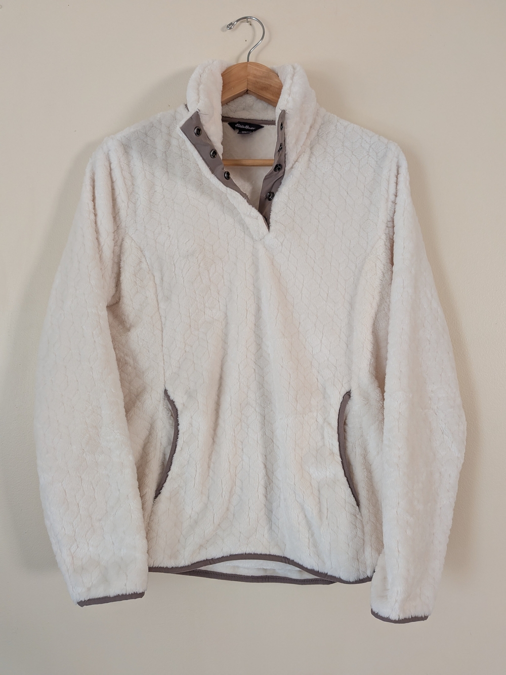Eddie Bauer Cream Sherpa Snap-Front Pullover